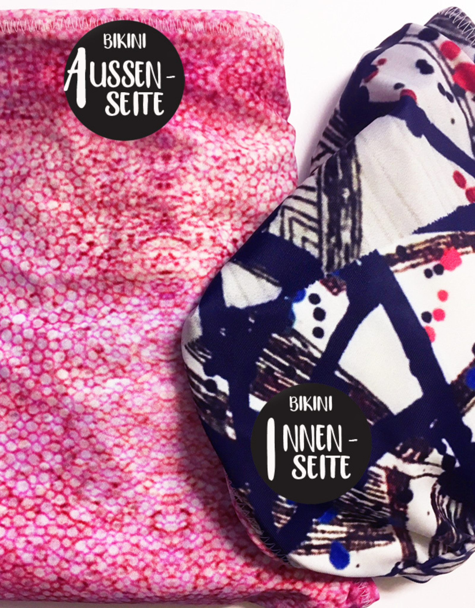 BIKINI BOTTOM - reversible for 2 looks  -  high waist,   print pinkfish  &  graffiti