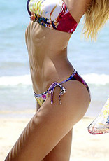 BIKINI Pant -  reversible for 2 looks   -  tie side,   print collage &  lemon garden flower