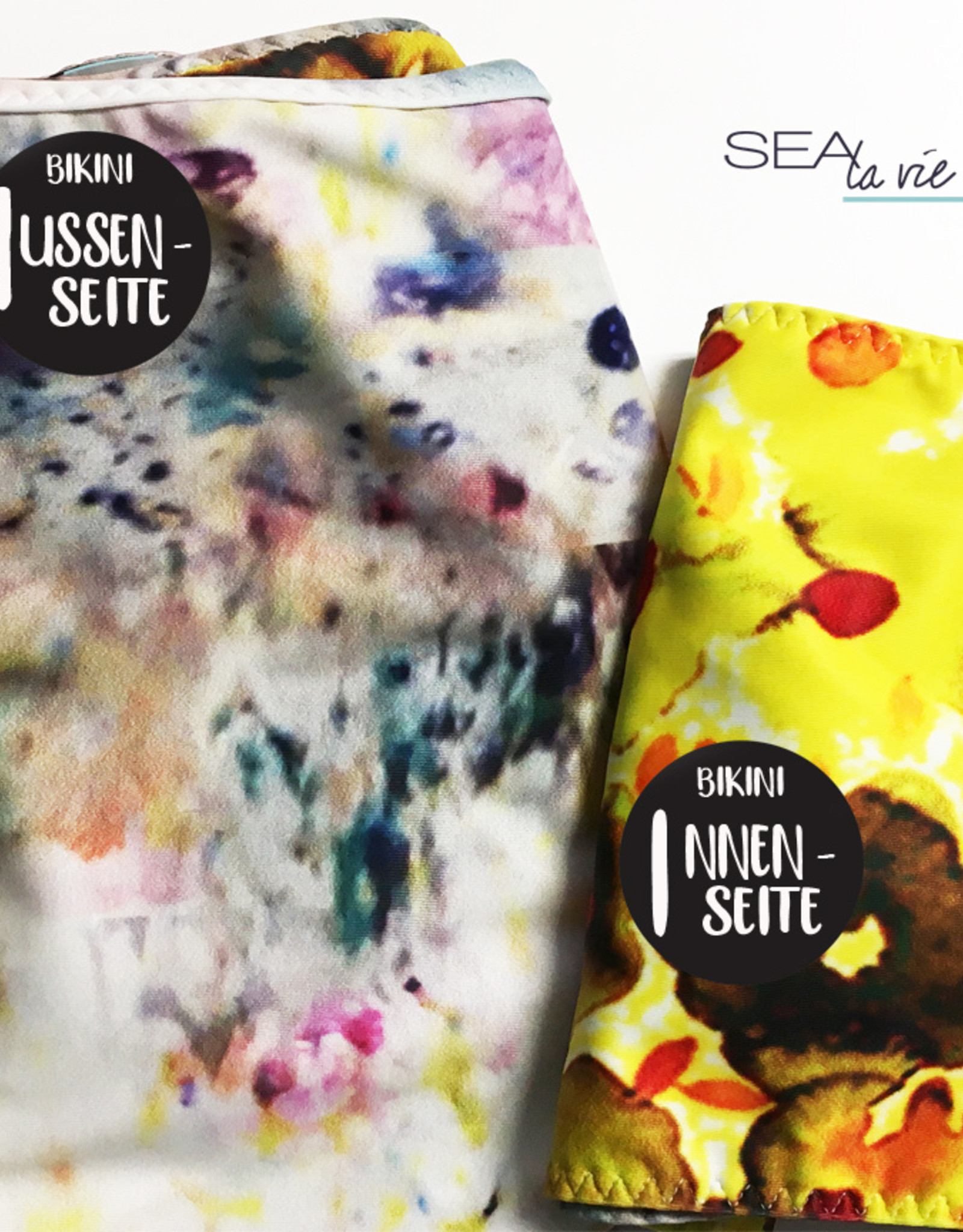 BIKINI Pant -  reversible for 2 looks   -  tie side,   print collage &  lemon garden flower