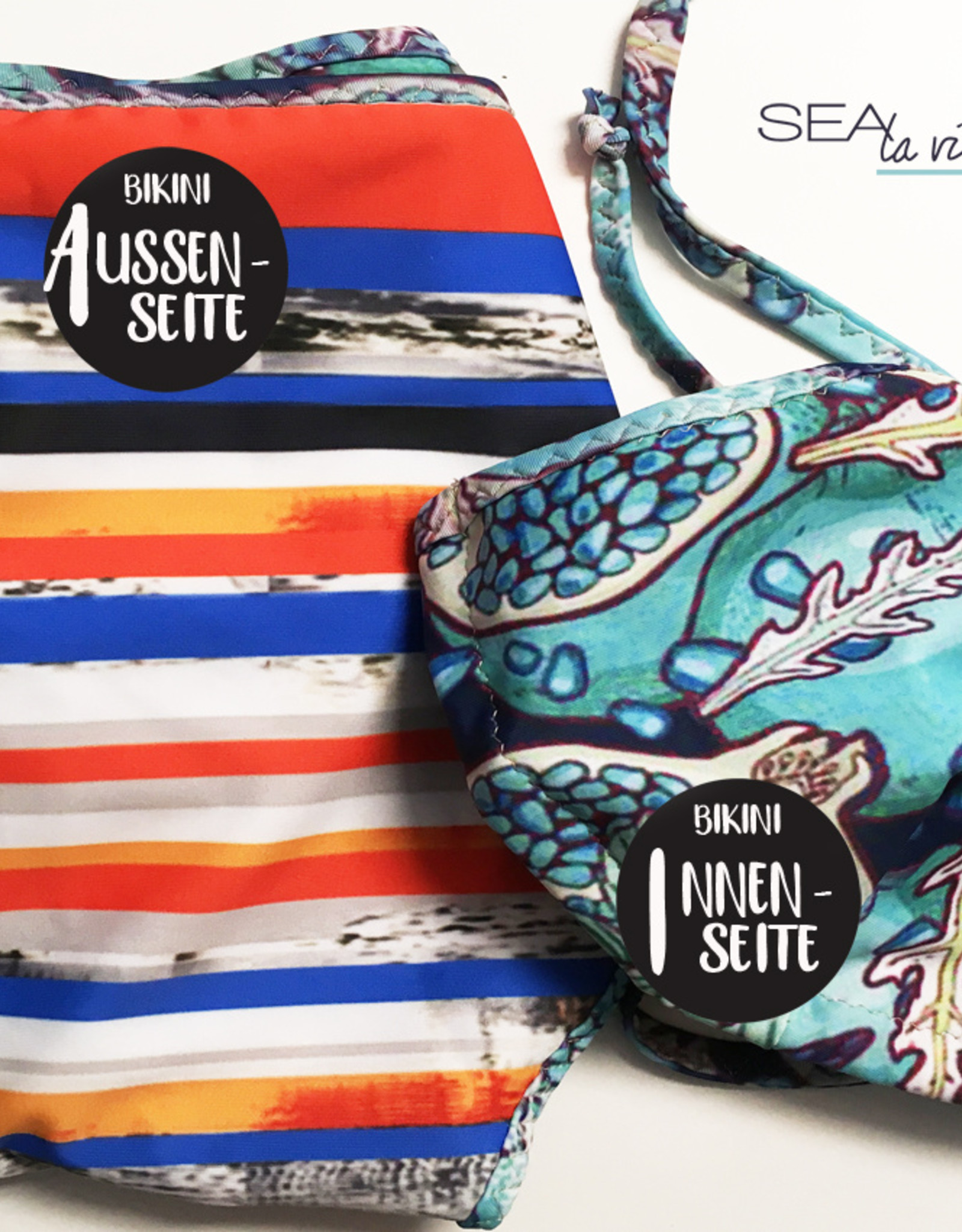 BIKINI TOP  -    wendbar für 2 Looks   -  Muster  Orange stripe  & Coral