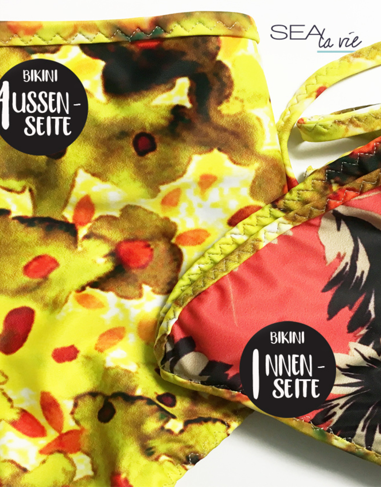 BIKINI TOP  -  reversible for 2 looks   - Print lemon garden flower & orange flower