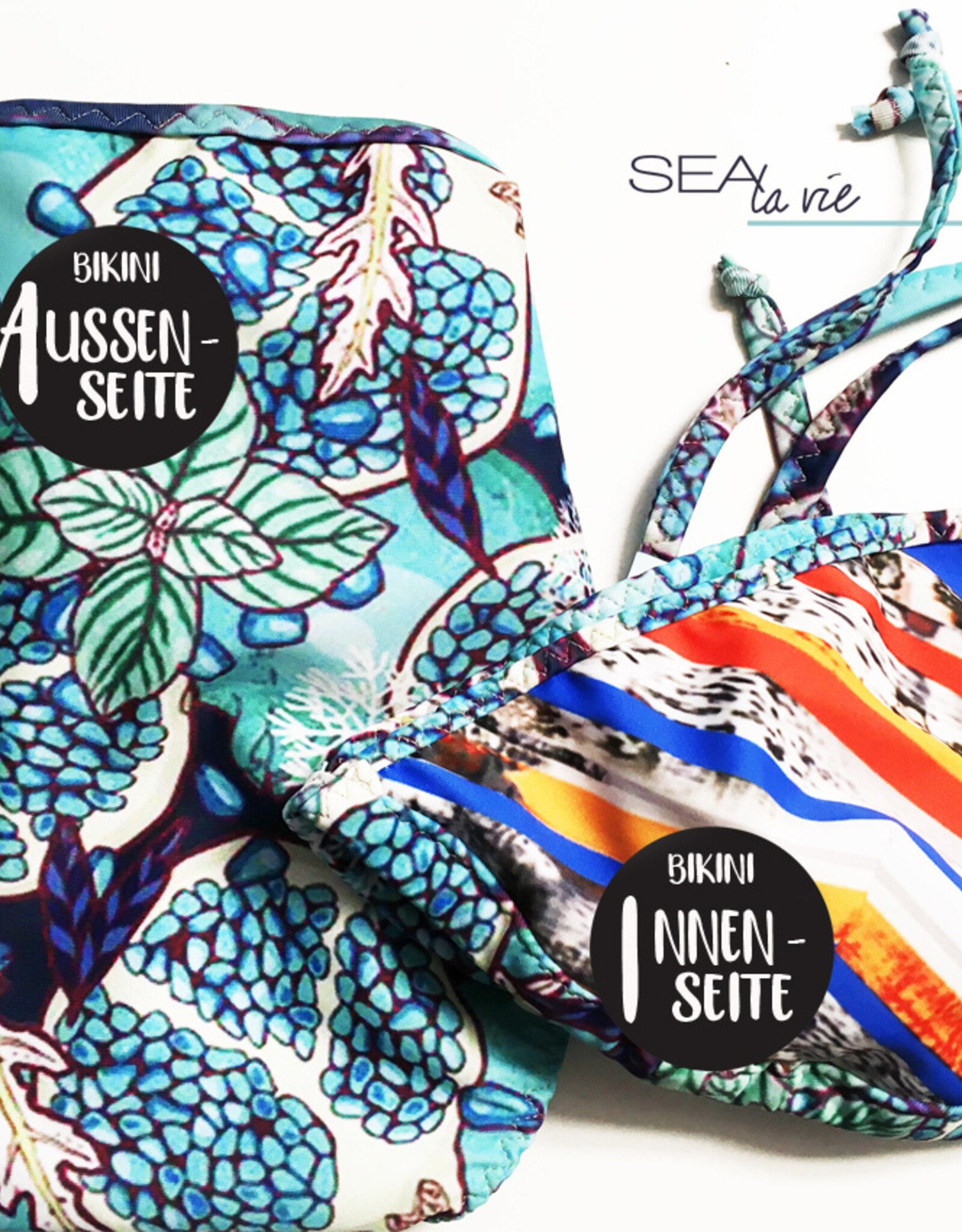 BIKINI TOP  -  reversible for 2 looks   -  print coral & orange stripe