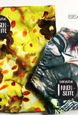 swim suit  with open back  -  reversible -   print lemon flowers & sea fishes