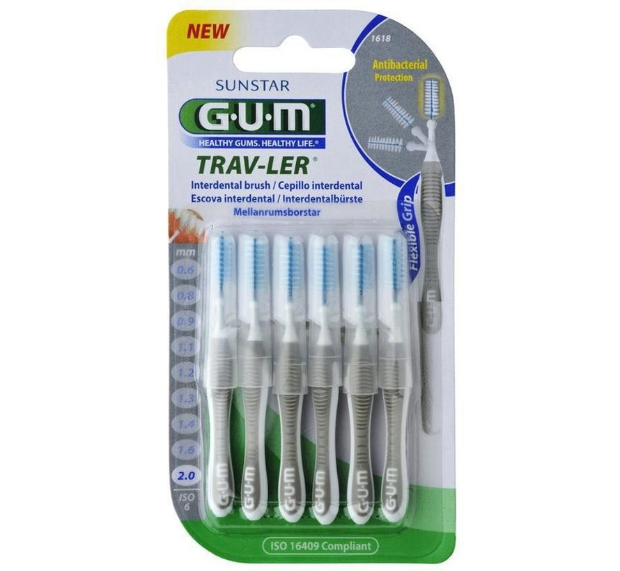 GUM Trav-ler Ragers 2.0mm Grijs - 6 stuks
