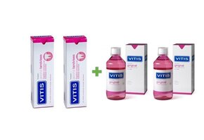 2x Vitis Mondspoelmiddel + 2x tandpasta Gezond Tandvlees  - Voordeelpakket