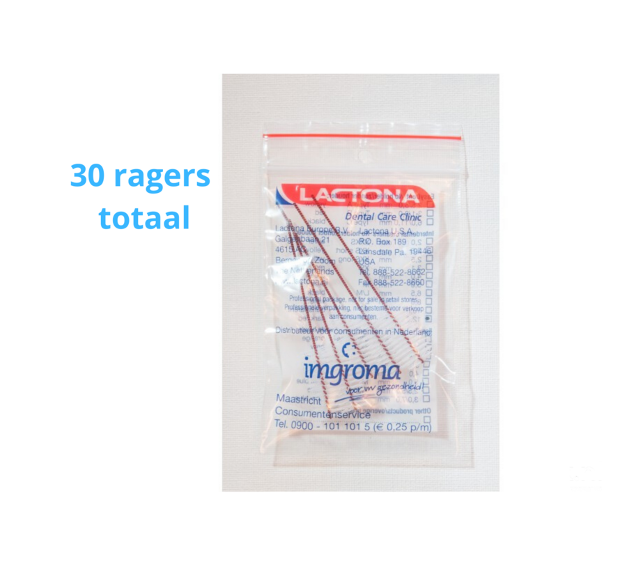 Lactona Interdentaal Ragers - XX-Large 12mm - Donkerrood - 6 gripzak x 5 stuks - Voordeelpakket