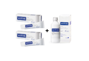 2x Vitis Whitening tandpasta + 1 Vitis Whitening Mondwater
