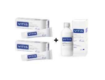 2x Vitis Whitening tandpasta + 1 Vitis Whitening Mondwater