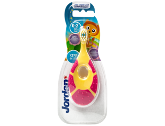 Jordan Step By Step Tandenborstel (0-2 jaar) | Geel/Roze/Mintgroen