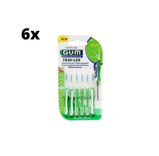 6x GUM Trav-Ler Ragers Groen 1.1mm blister à 4 stuks