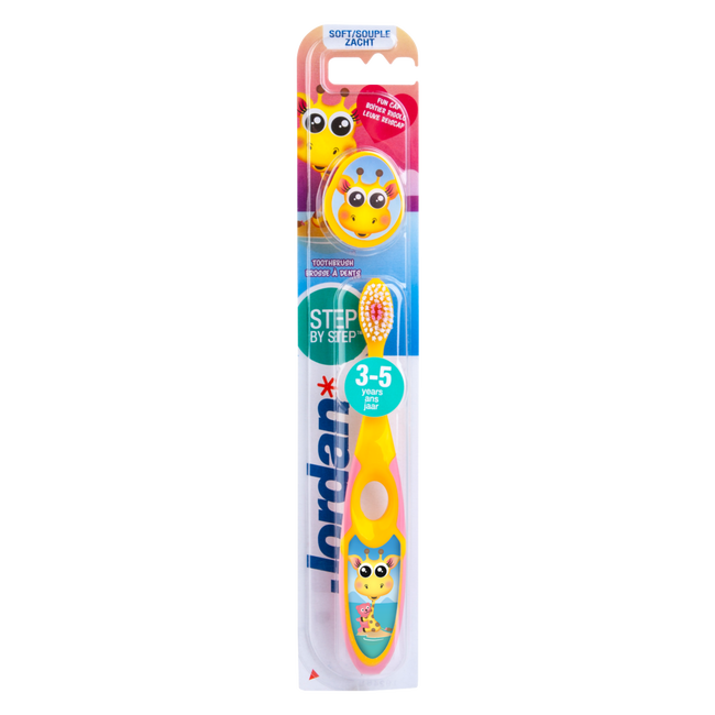 Jordan Tandenborstel Step By Step 3-5 jaar Roze/Geel - 4 stuks