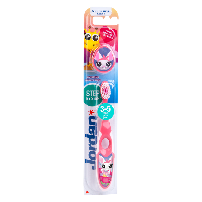 Jordan Tandenborstel Step By Step 3-5 jaar Roze/Geel - 4 stuks