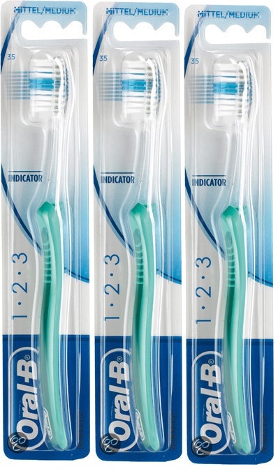 Oral-B 1-2-3 Indicator 35M - 3 stuks - Tandenborstel - Voordeelverpakking