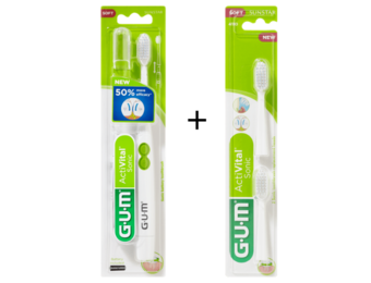 1x GUM Activital Sonic Elektrische Tandenborstel - Wit + 1x GUM Opzetborstels Wit