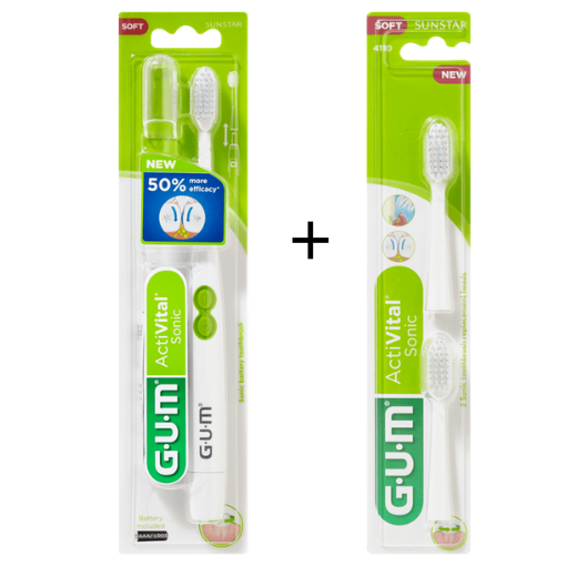 1x GUM Activital Sonic Elektrische Tandenborstel - Wit + 1x GUM Opzetborstels Wit
