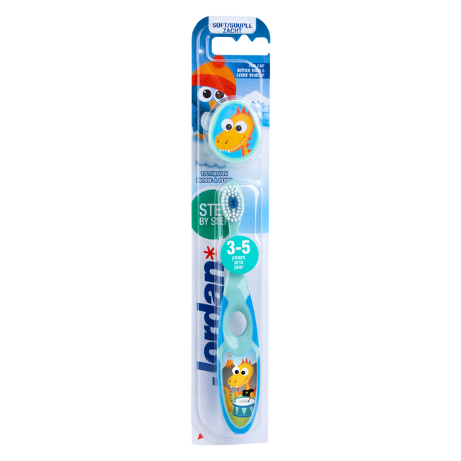 Jordan Step By Step 2 - 4x Tandenborstel (3-5 jaar) Kleur Blauw/Groen met 2x Jordan Tandpasta 0-5 jaar