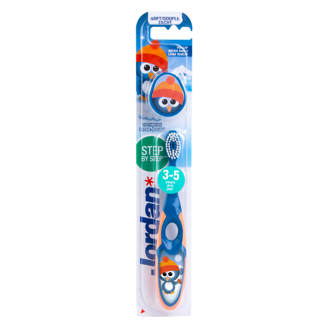 Jordan Step By Step 2 - 4x Tandenborstel (3-5 jaar) Kleur Blauw/Groen met 2x Jordan Tandpasta 0-5 jaar