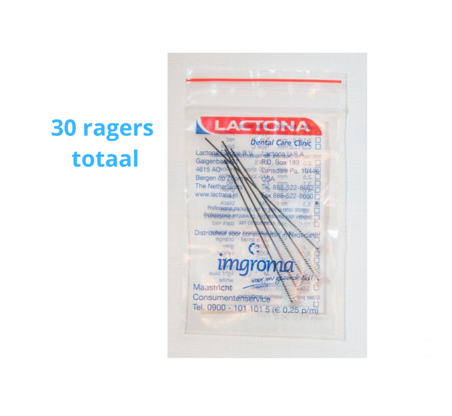 Lactona Interdentaal Ragers - Large/Medium 6,5mm - Zwart - 6 gripzak x 5 stuks