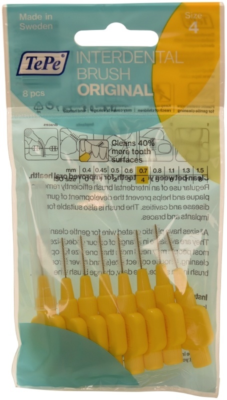 6x TePe Ragers 0,7 mm Geel blister à 8 stuks