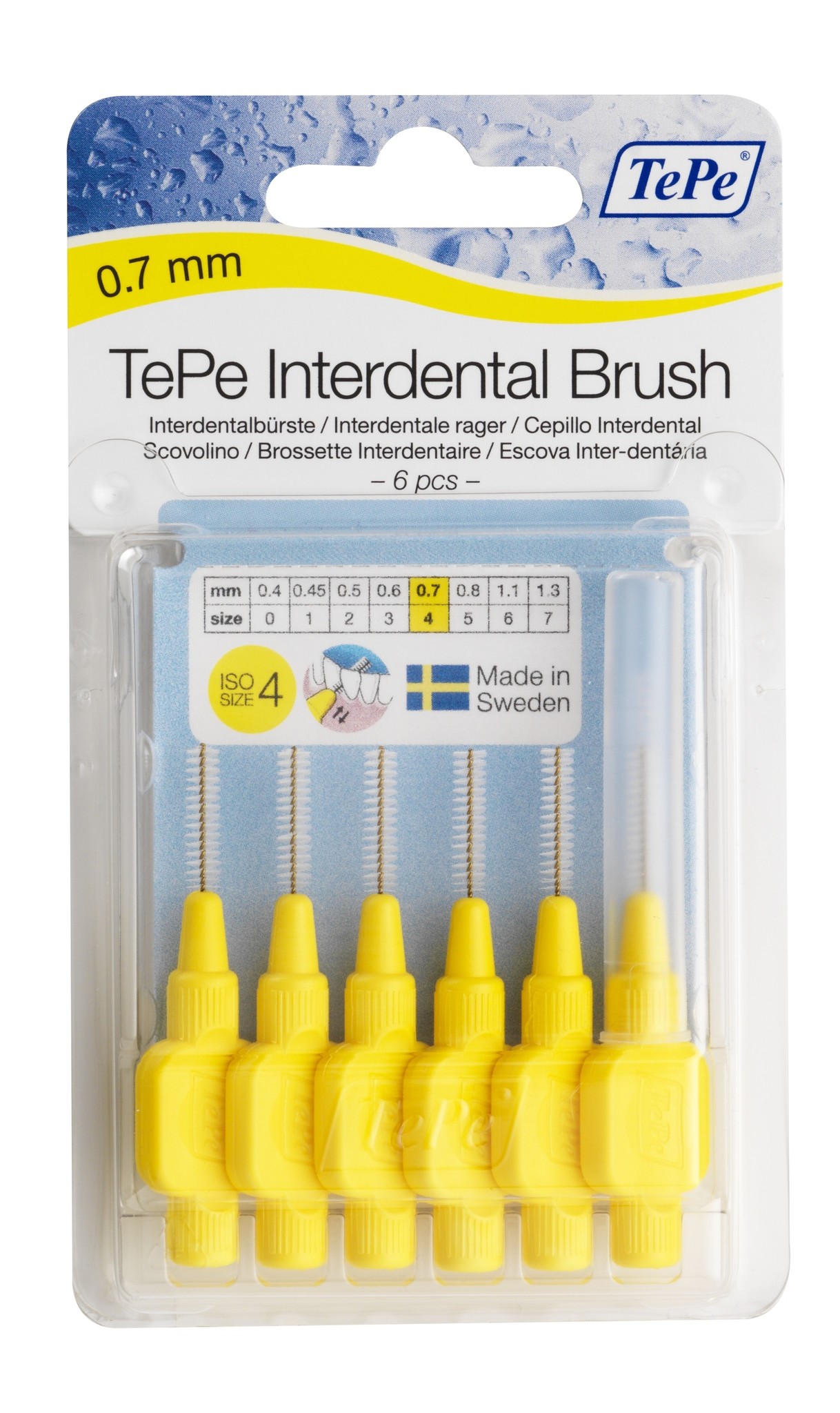 6x TePe Ragers 0,7 mm Geel blister à 6 stuks