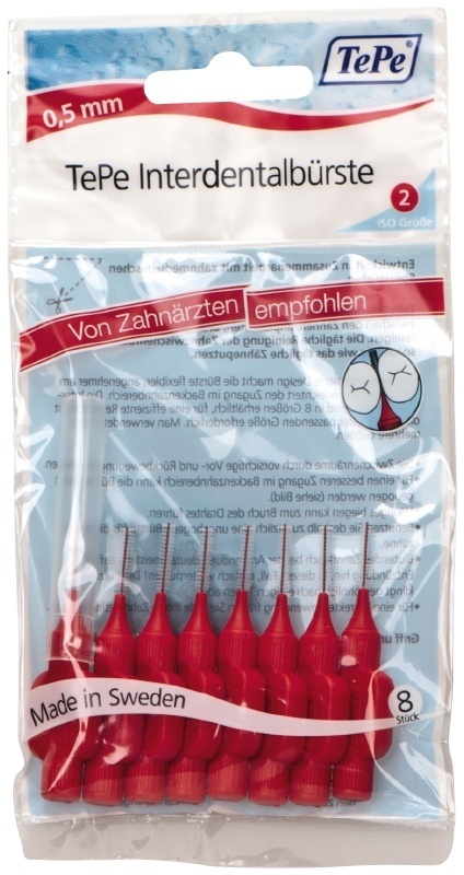 10x TePe Ragers 0,5 mm Rood blister à 8 stuks