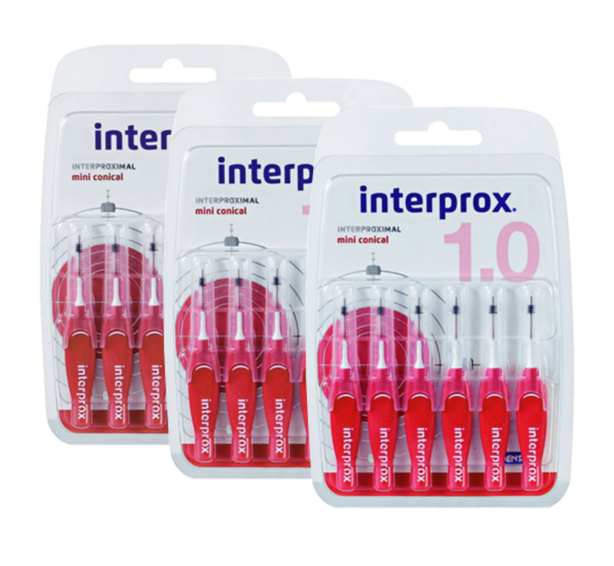 3x Interprox Ragers Mini Conical 1.0 Rood Blister à 6 ragers