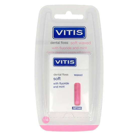 4x Vitis Soft Waxed Dental Floss Roze 50 mtr.