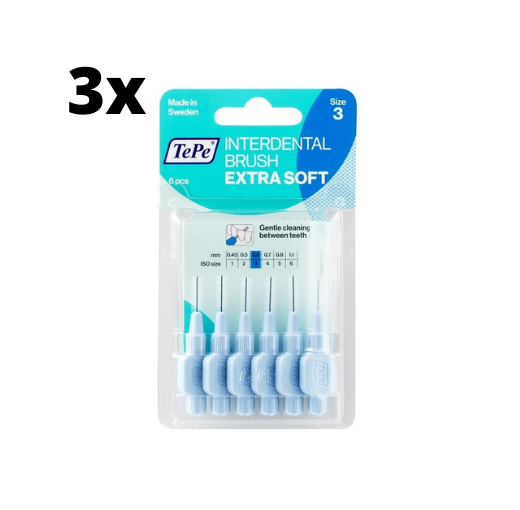 TePe Extra Soft Blauw 0,60mm 3 x 6 stuks - Voordeelverpakking