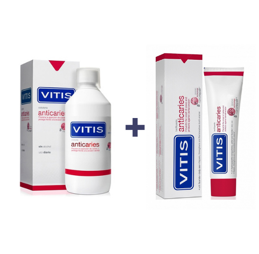 1x Vitis Anticaries Mondwater + 1x Anticaries Tandpasta