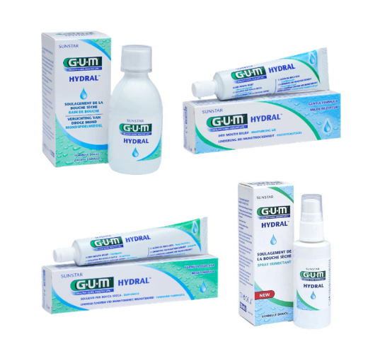GUM Hydral Voordeelpakket - Tandpasta + Mondspoelmiddel + Droge Mondspray + Bevochtigingsgel