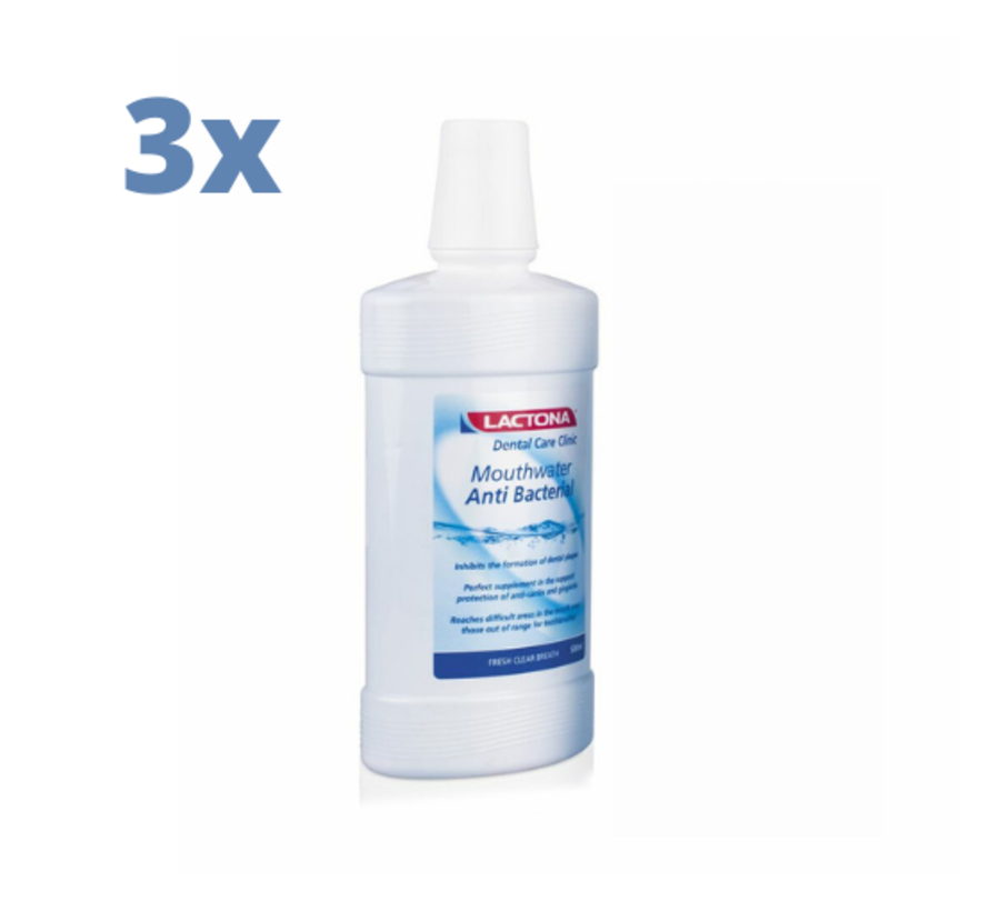 Lactona Mondwater Anti-bacterial - 3 x 500 ml - Voordeelverpakking