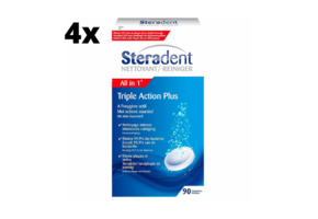 Steradent Kunstgebit Reiniger - Triple Action Plus - 4 x 90 stuks - Voordeelverpakking