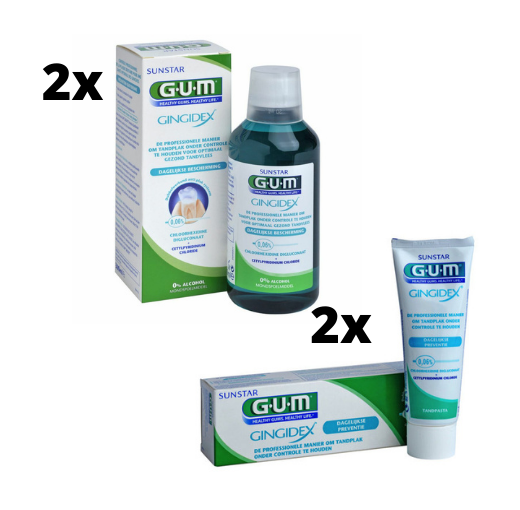 GUM Gingidex 0.06% Chloorhexidine Voordeelpakket - 2x Mondspoeling + 2x Tandpasta