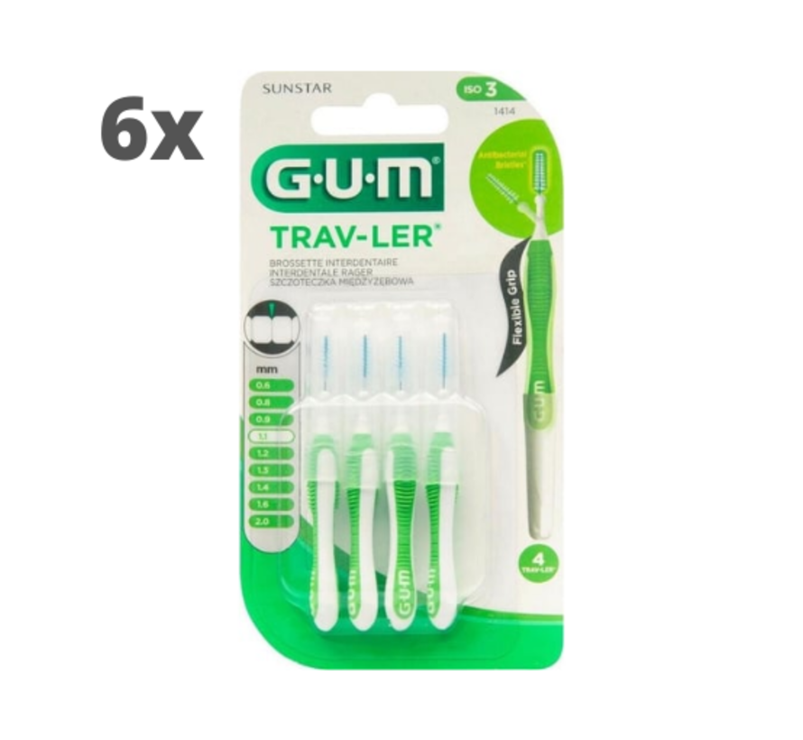 GUM Travler ragers Groen 1.1mm - 6 x 4 stuks - Voordeelverpakking