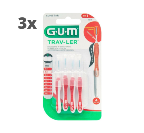 GUM GUM Travler ragers Rood 0.8mm - 3 x 4 stuks - Voordeelverpakking