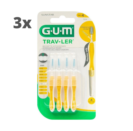 3x GUM Trav-Ler Ragers Geel 1.3mm blister à 4 stuks