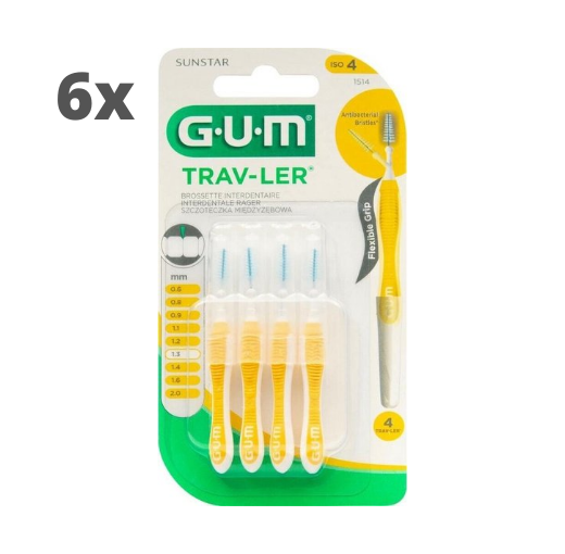 6x GUM Trav-Ler Ragers Geel 1.3mm blister à 4 stuks