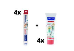 Vitis Junior Voordeelpakket - 4x tandpasta + 4x tandenborstel