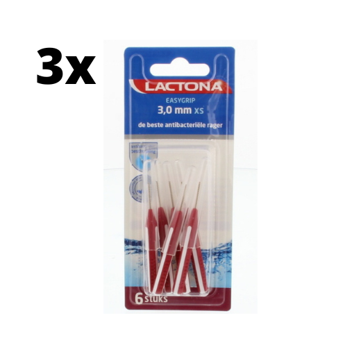 Lactona Ragers EasyGrip Recht XS 3mm Rood - 3 x 6 stuks - Voordeelverpakking