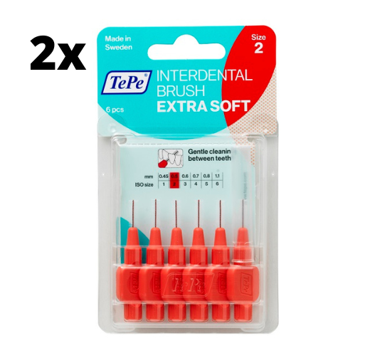 TePe Extra Soft Lichtrood 0,5mm - 2 x 6 stuks - Voordeelverpakking
