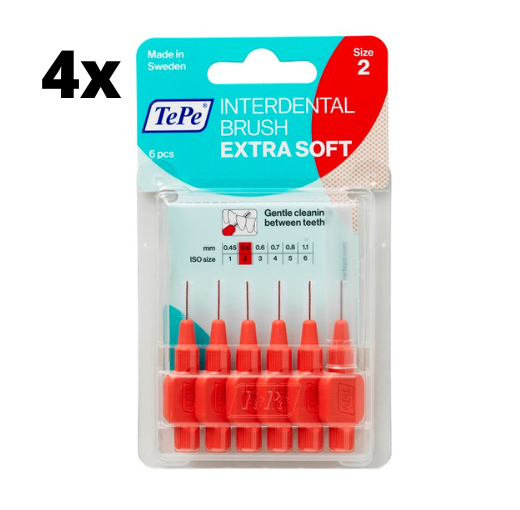 TePe Extra Soft Lichtrood 0,5mm - 4 x 6 stuks - Voordeelverpakking