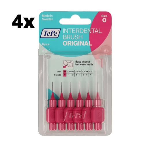 TePe Ragers Roze 0,4mm - 4 x 6 stuks - Voordeelverpakking