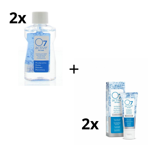 O7 Active Mondverzorging Pakket - 2x Whitening Tandpasta & 2x Mondwater