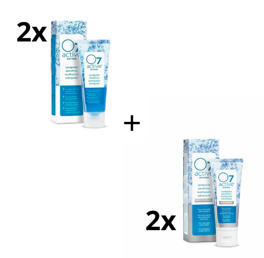 O7 Active Tandpasta Pakket - 2x Active Oxygen Tandpasta & 2x Whitening Tandpasta