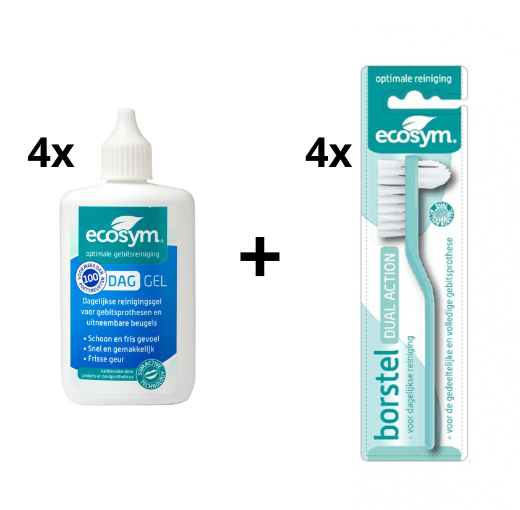 Ecosym Dagbehandeling Voordeelverpakking - 4x Gel 100ml + 4x Gebitsborstel