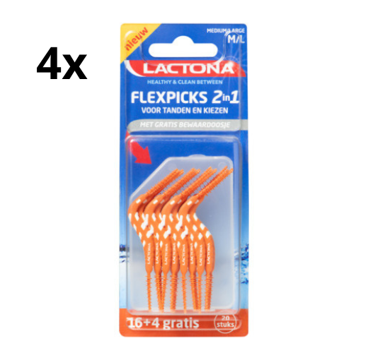 Lactona FlexPicks 2in1 M/L Oranje in blister - 4 x 20 stuks - Voordeelverpakking