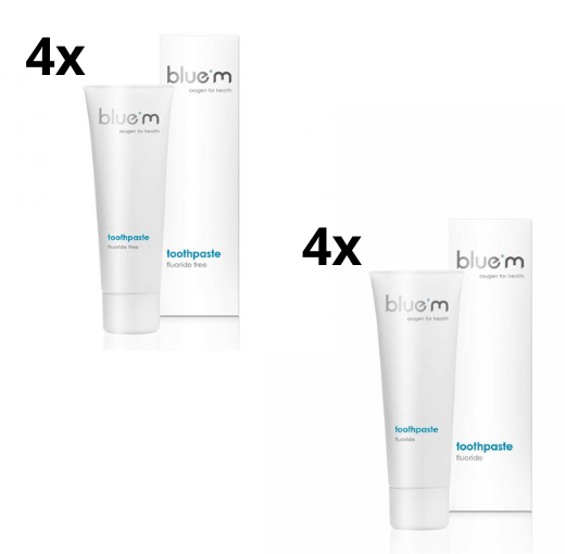 BlueM Tandpasta Voordeelpakket - 8x 75 ml (4x zonder fluoride + 4x met fluoride (Perio Care))