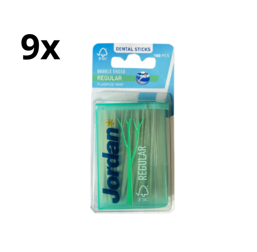 Jordan Double Ended Tandenstokers Regular - 9 x 100 Stuks - Voordeelverpakking
