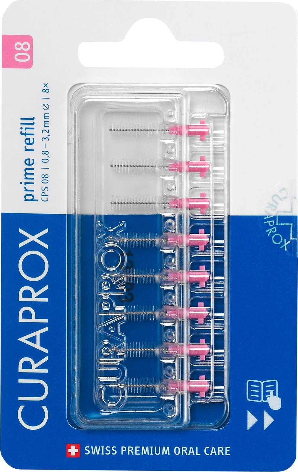 3x Curaprox Interdentale Rager Prime Navulling CPS 08 Roze 3,2mm 8 stuks