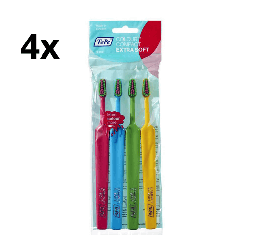 4x TePe Colour Compact Tandenborstel Extra Soft 4-pack - Voordeelverpakking